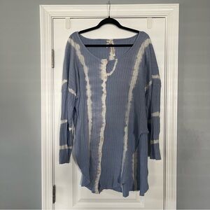 Free People Little Dream Blue Tie Dye Cotton Pointelle Cardigan L Oversized